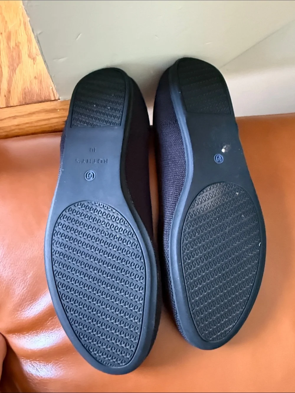 Rothy's Black Knit Slip-On Flats with Blue Trim